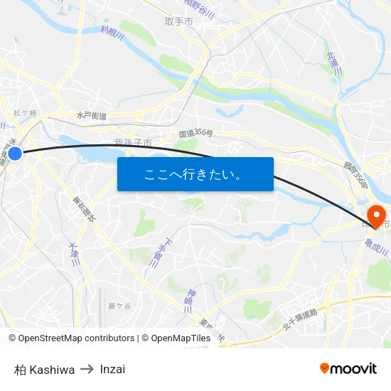 柏 Kashiwa to Inzai map