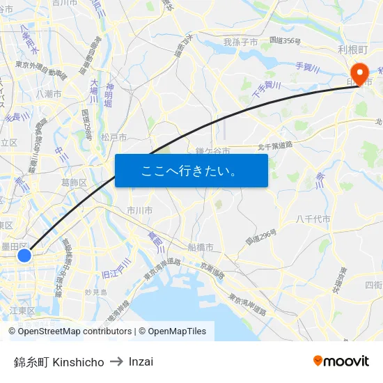 錦糸町 Kinshicho to Inzai map