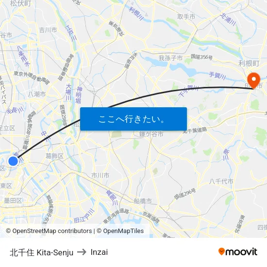 北千住 Kita-Senju to Inzai map
