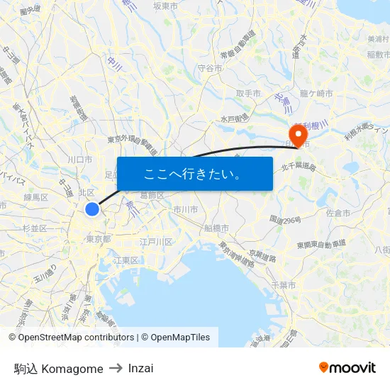 駒込 Komagome to Inzai map