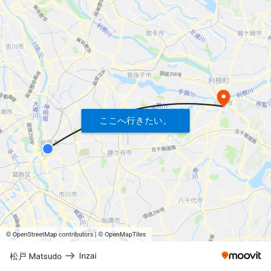 松戸 Matsudo to Inzai map