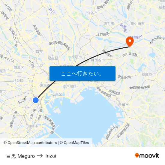 目黒 Meguro to Inzai map