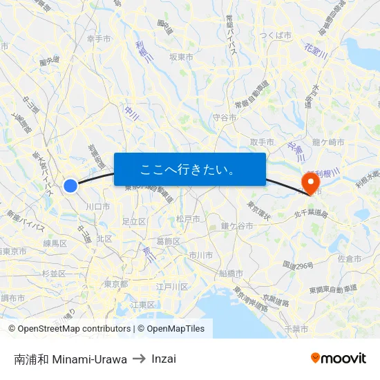 南浦和 Minami-Urawa to Inzai map