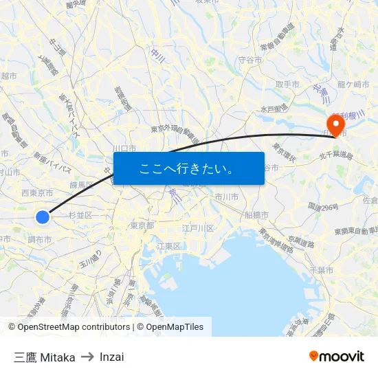 三鷹 Mitaka to Inzai map