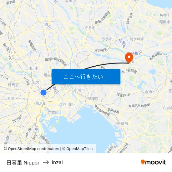 西日暮里 Nishi-Nippori to Inzai map