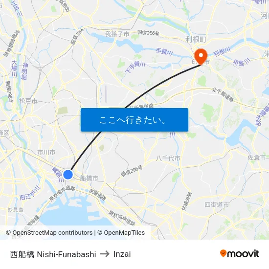 西船橋 Nishi-Funabashi to Inzai map