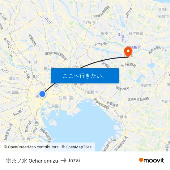 御茶ノ水 Ochanomizu to Inzai map
