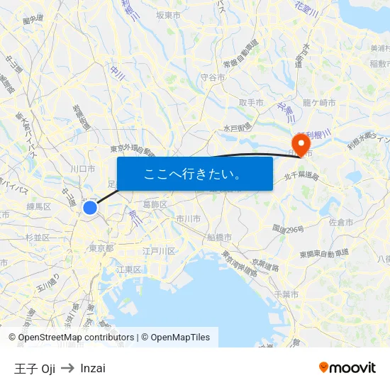 王子 Oji to Inzai map