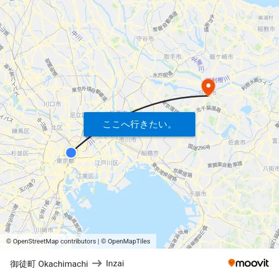 御徒町 Okachimachi to Inzai map