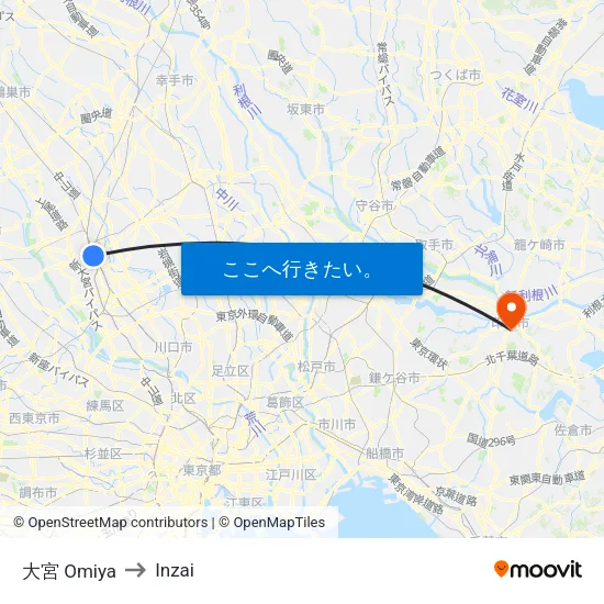 大宮 Omiya to Inzai map