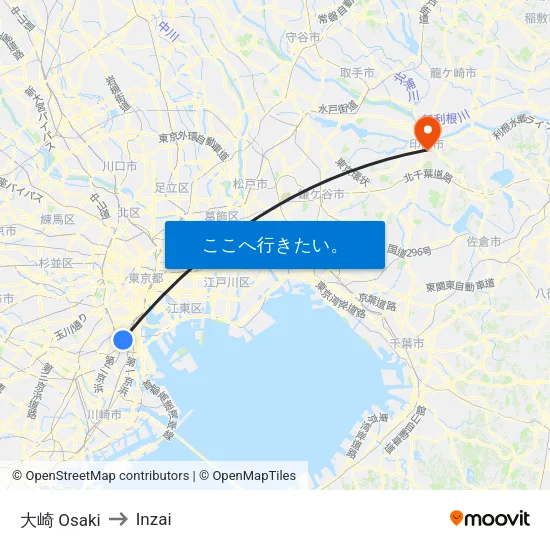 大崎 Osaki to Inzai map
