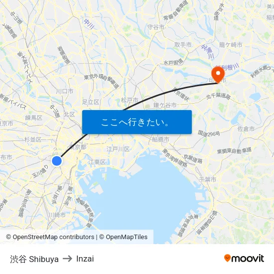 渋谷 Shibuya to Inzai map