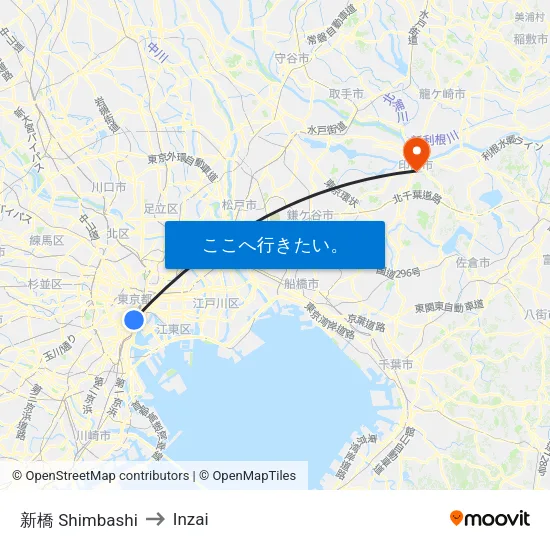 新橋 Shimbashi to Inzai map