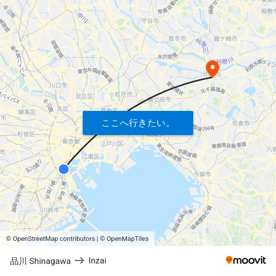 品川 Shinagawa to Inzai map