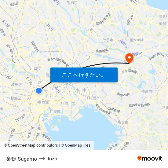 巣鴨 Sugamo to Inzai map