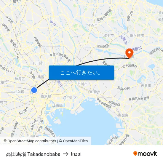 高田馬場 Takadanobaba to Inzai map