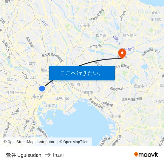 鶯谷 Uguisudani to Inzai map
