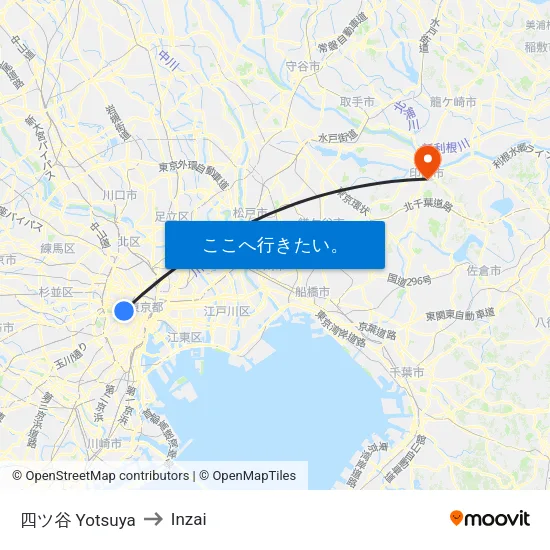 四ツ谷 Yotsuya to Inzai map