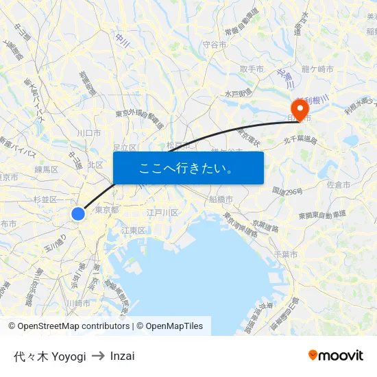 代々木 Yoyogi to Inzai map