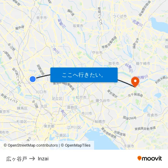 広ヶ谷戸 to Inzai map