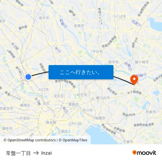 常盤一丁目 to Inzai map