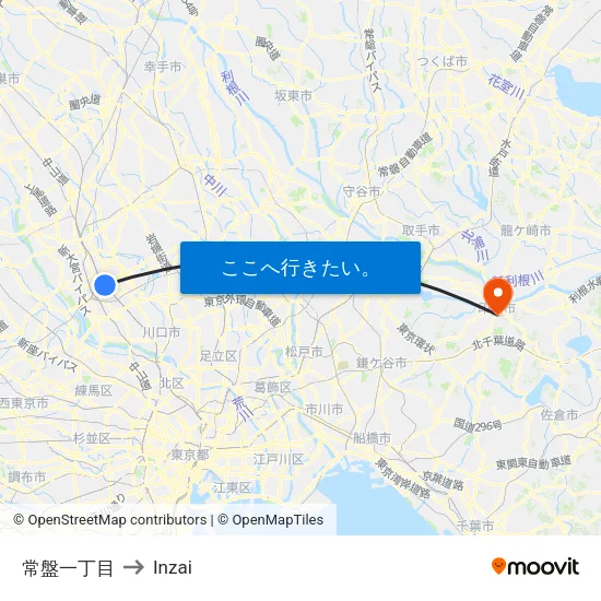 常盤一丁目 to Inzai map