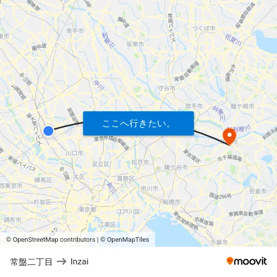 常盤二丁目 to Inzai map