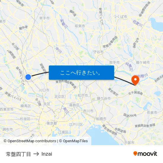 常盤四丁目 to Inzai map
