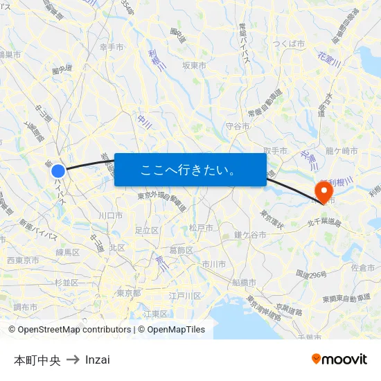 本町中央 to Inzai map