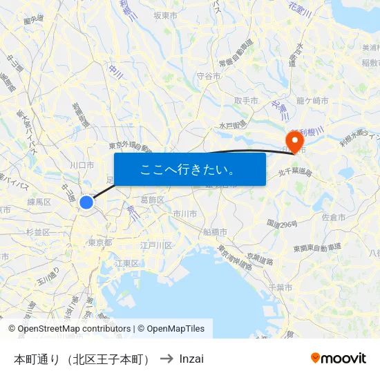 本町通り（北区王子本町） to Inzai map