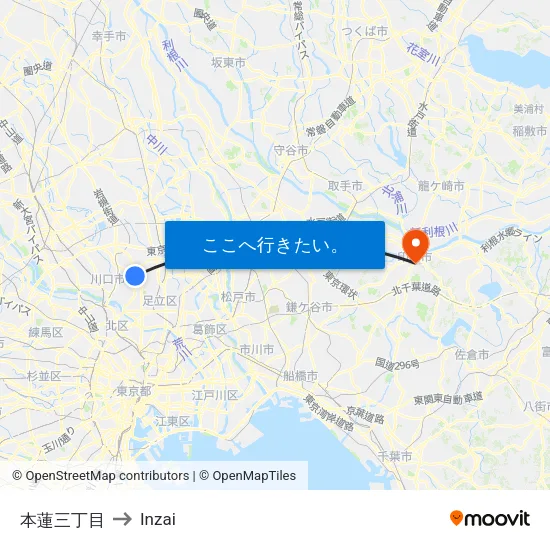 本蓮三丁目 to Inzai map