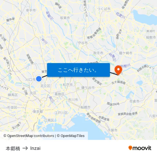 本郷橋 to Inzai map