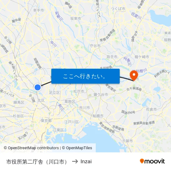 市役所第二庁舎（川口市） to Inzai map