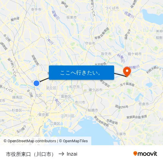 市役所東口（川口市） to Inzai map