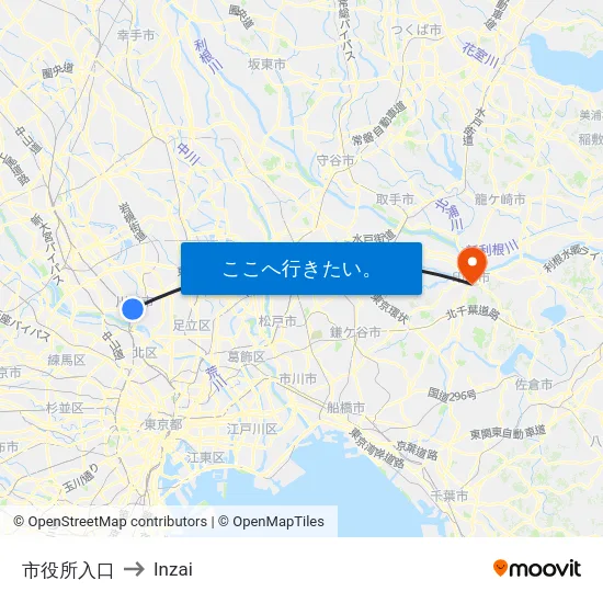 市役所入口 to Inzai map