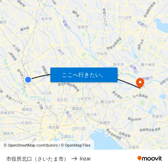 市役所北口（さいたま市） to Inzai map