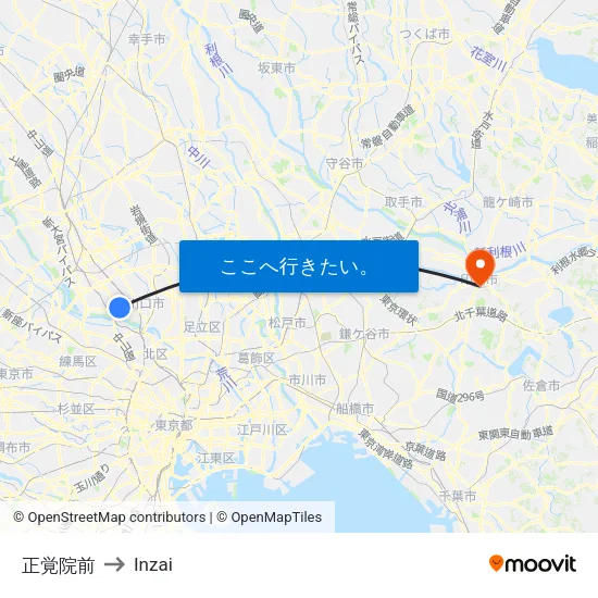 正覚院前 to Inzai map