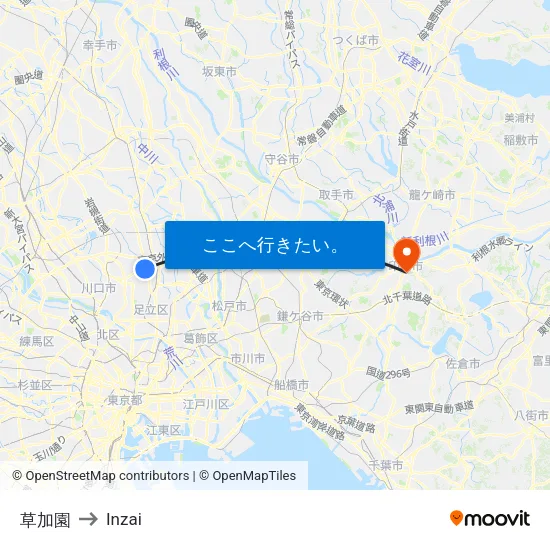 草加園 to Inzai map