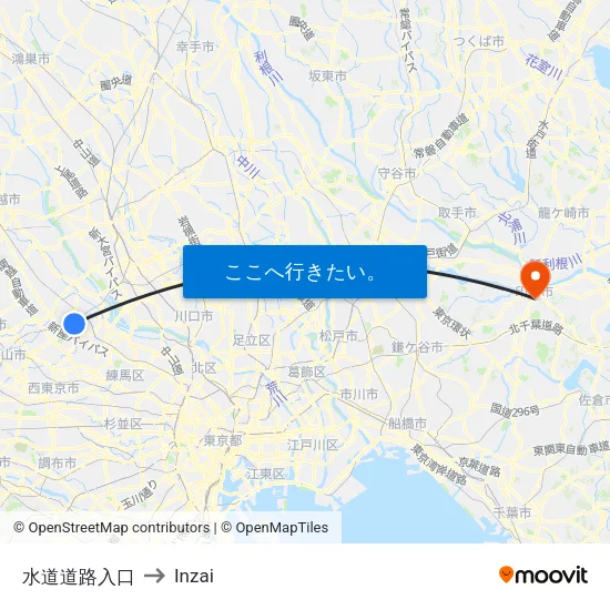 水道道路入口 to Inzai map