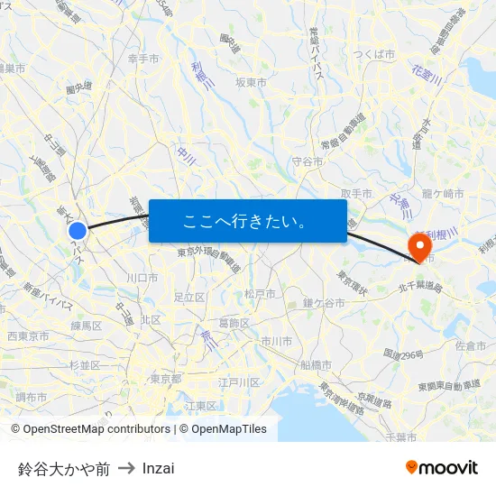 鈴谷大かや前 to Inzai map