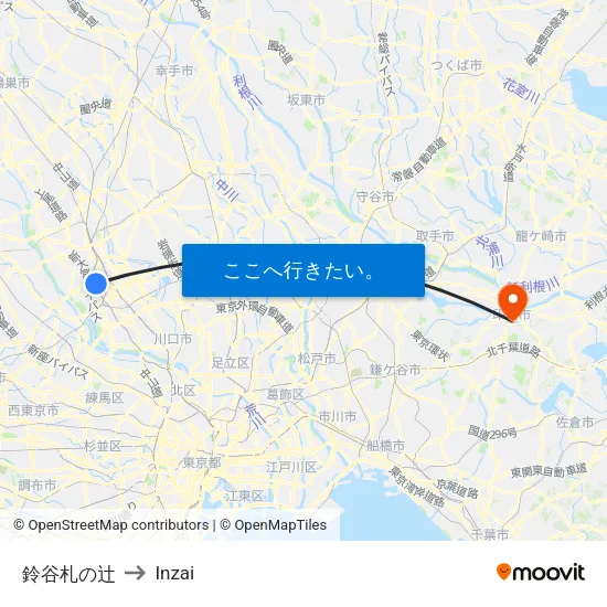 鈴谷札の辻 to Inzai map