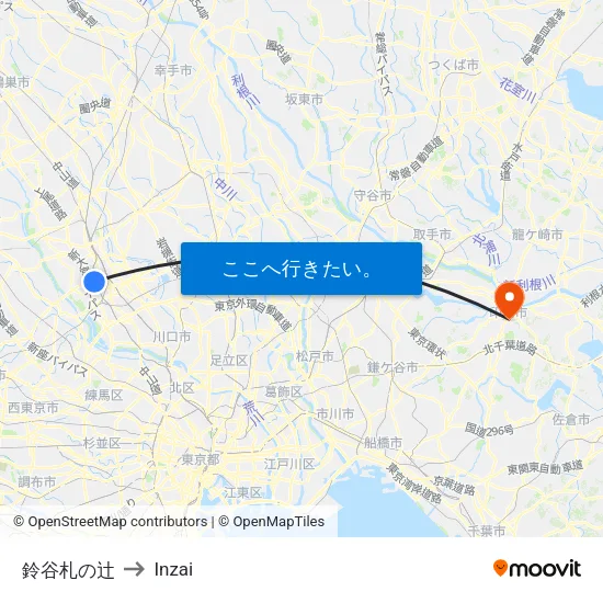 鈴谷札の辻 to Inzai map