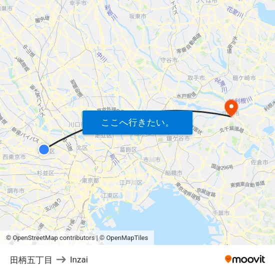 田柄五丁目 to Inzai map