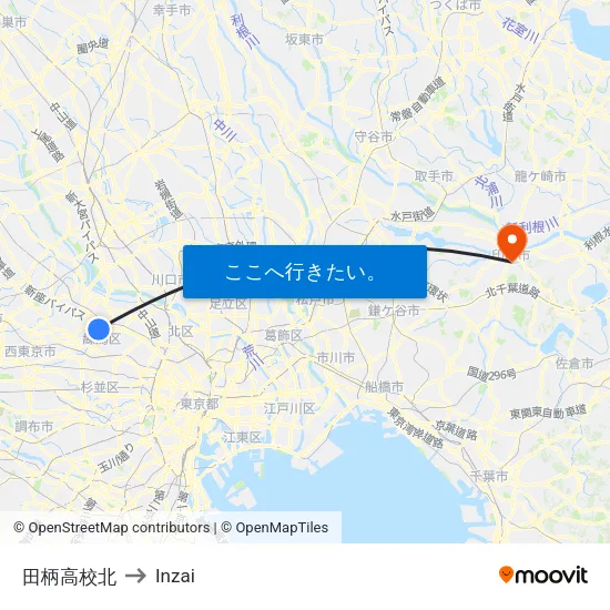 田柄高校北 to Inzai map