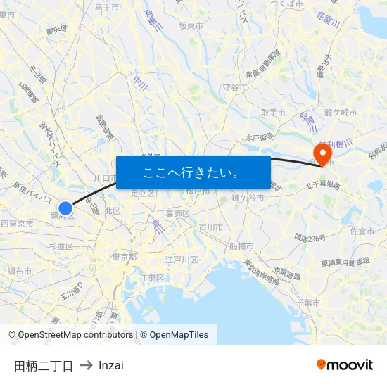 田柄二丁目 to Inzai map