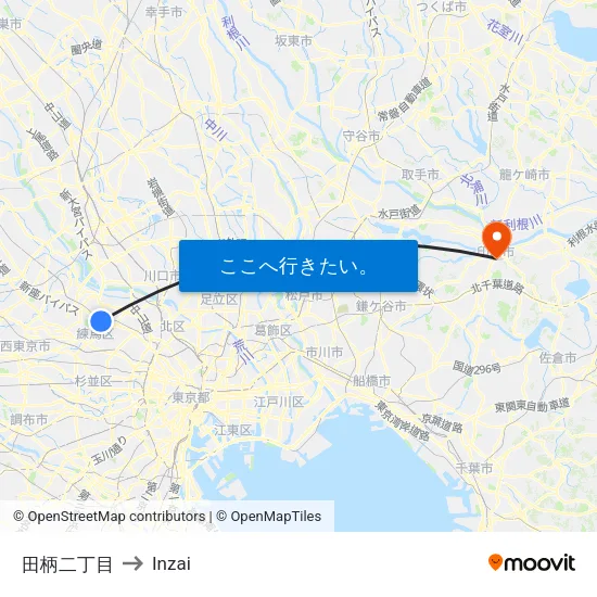 田柄二丁目 to Inzai map