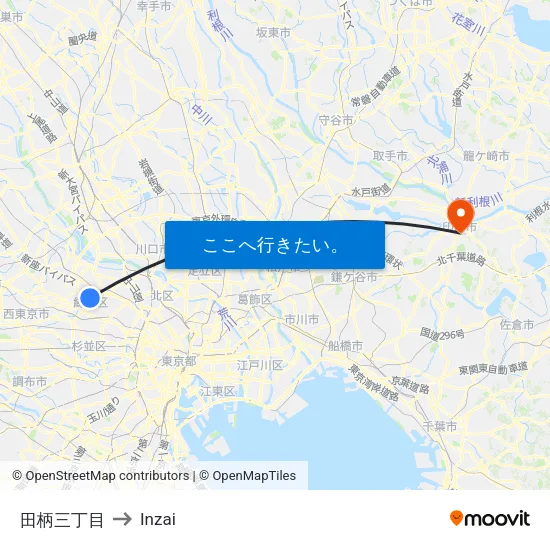 田柄三丁目 to Inzai map