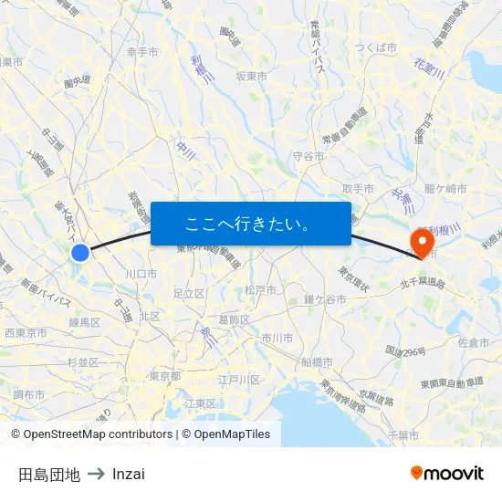 田島団地 to Inzai map