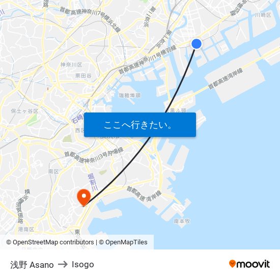 浅野 Asano to Isogo map