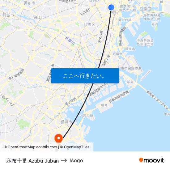 麻布十番 Azabu-Juban to Isogo map